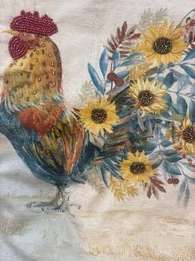 Cynthia Rowley New York Beaded Rooster Sunflower Table Runner